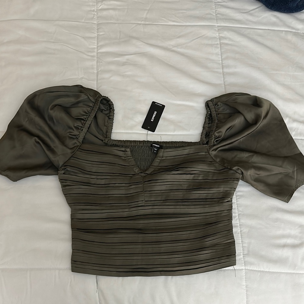 Elegant Olive Green Puff Sleeve Top